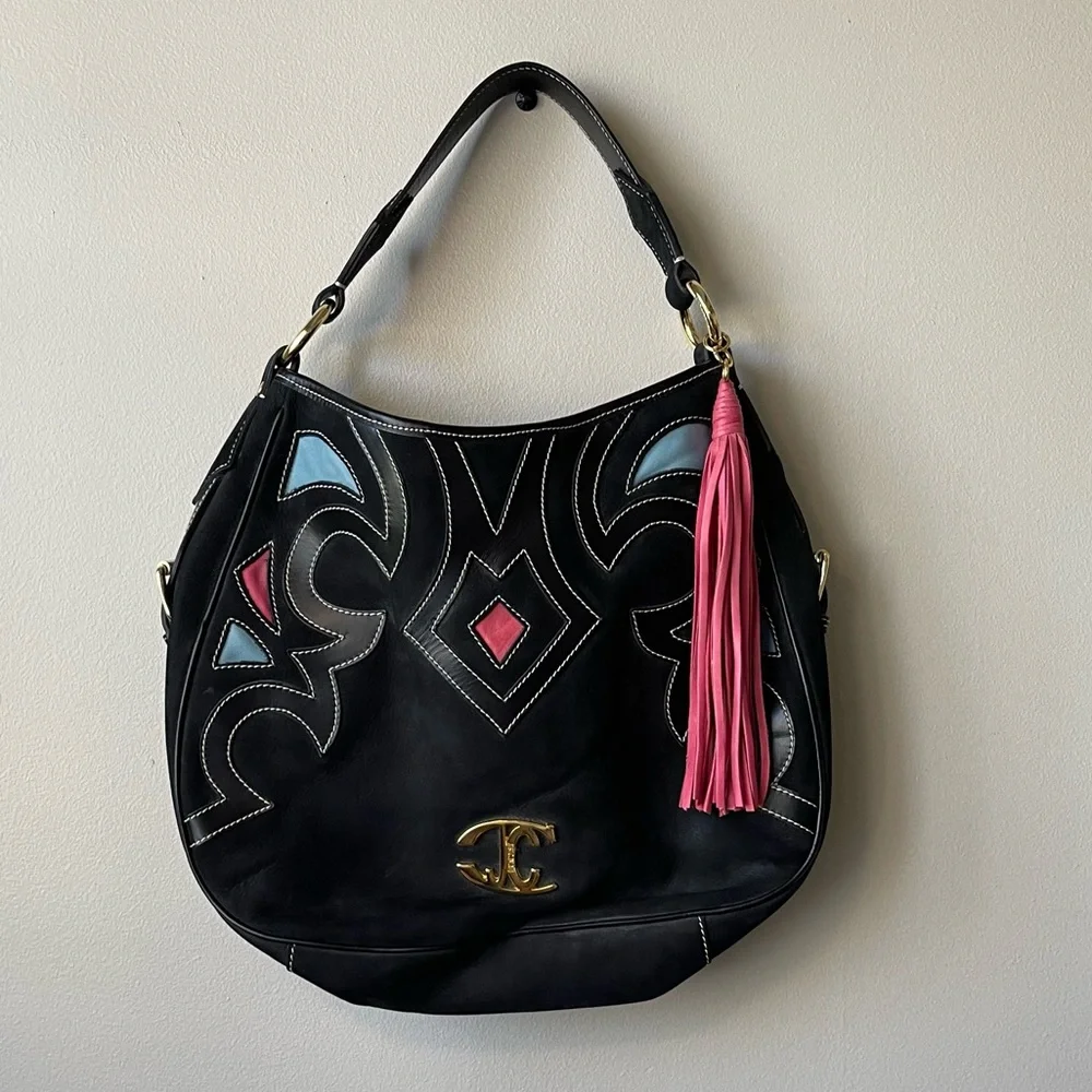 NWOT Just Cavalli - Made in Italy, Black Suede Purse w/ Pink Tassel - Picture 12 of 17